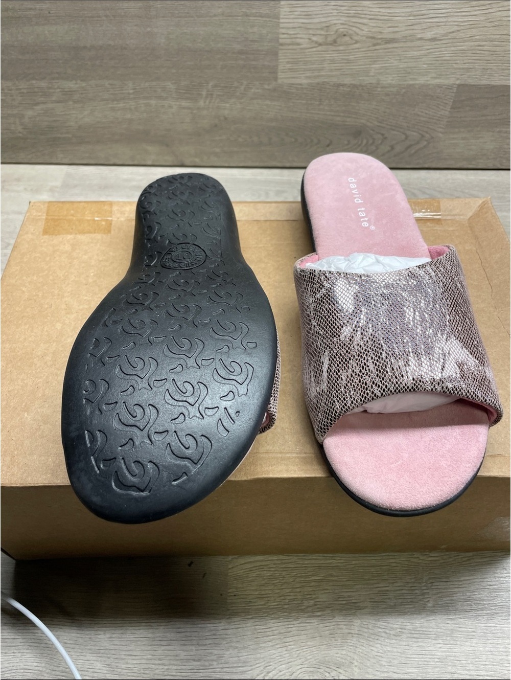 David Tate Rose Pink Snake-Effect Slide Sandal #193